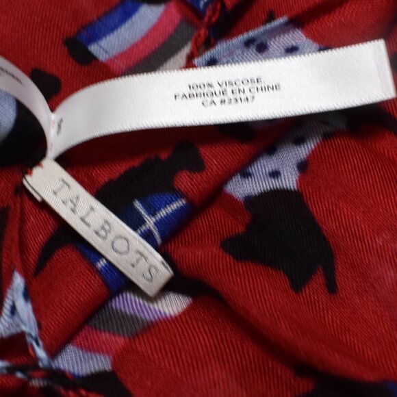 Talbots Red Scotty Dog Fringe Scarf 80x20 Holiday Festive Viscose Wrap - Picture 4 of 6